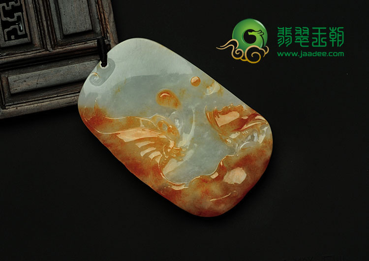 糯冰种红黄翡缅甸翡翠双宿双飞挂件