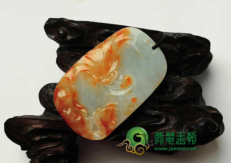 糯冰种红黄翡缅甸翡翠双宿双飞挂件