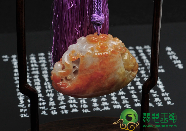糯冰种红黄翡缅甸翡翠福临门挂件/手玩件
