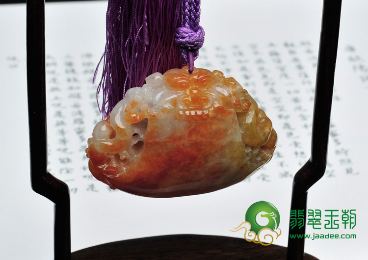 糯冰种红黄翡缅甸翡翠福临门挂件/手玩件