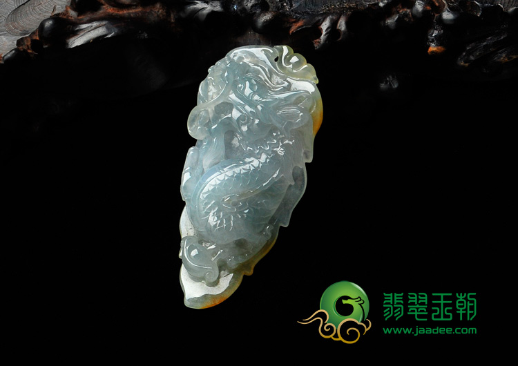 冰种晴水带黄翡缅甸翡翠龙威大业挂件