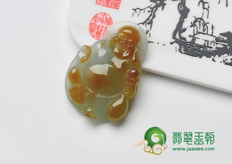 糯冰种黄翡缅甸翡翠玉佛挂件