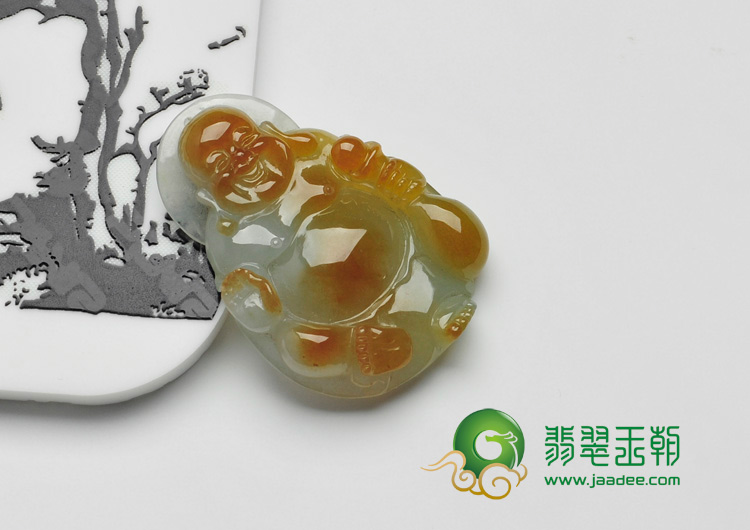 糯冰种黄翡缅甸翡翠玉佛挂件