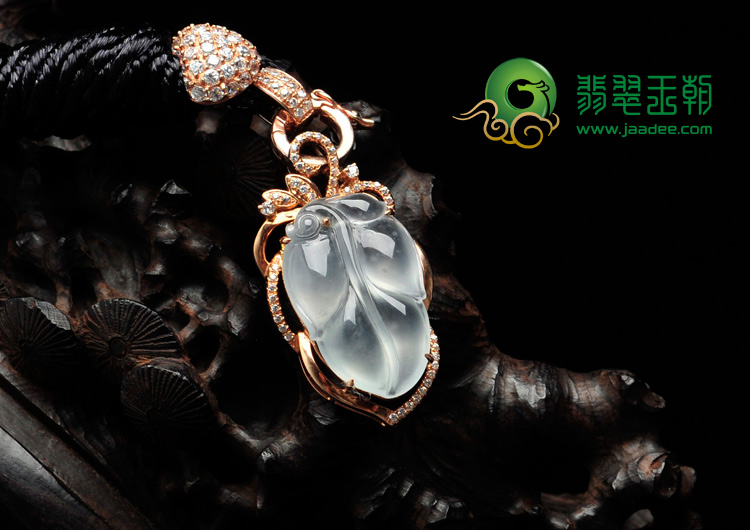 冰玻种缅甸翡翠包玫瑰金金枝玉叶胸坠（奥钻）