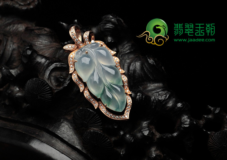 冰玻种飘花缅甸翡翠包玫瑰金金枝玉叶胸坠（奥钻）