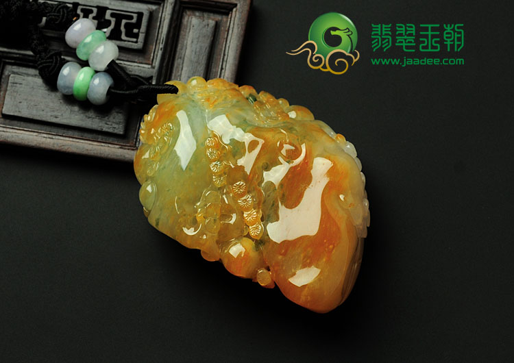 冰种黄翡飘花缅甸翡翠英明神武挂件