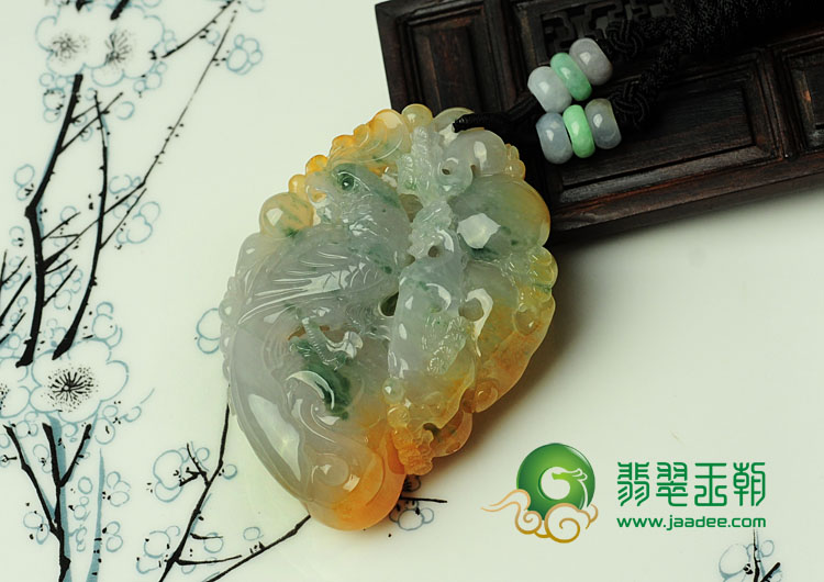 冰种黄翡飘花缅甸翡翠英明神武挂件