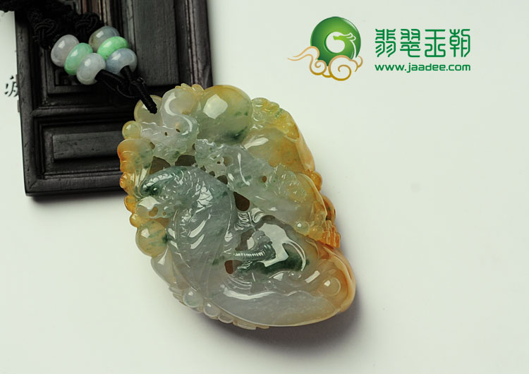 冰种黄翡飘花缅甸翡翠英明神武挂件