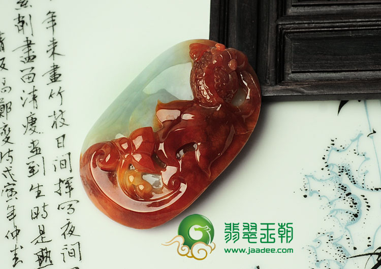 糯冰种红翡缅甸翡翠金玉满堂挂件