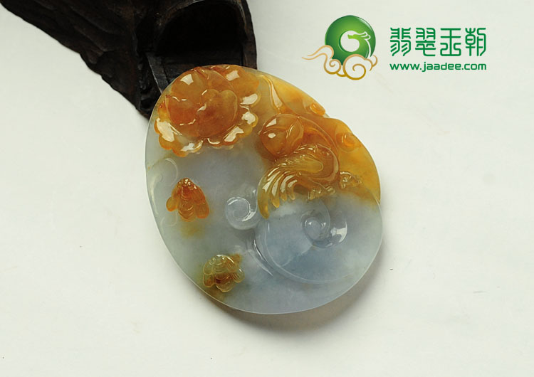 冰种黄翡紫罗兰缅甸翡翠富贵花开挂件