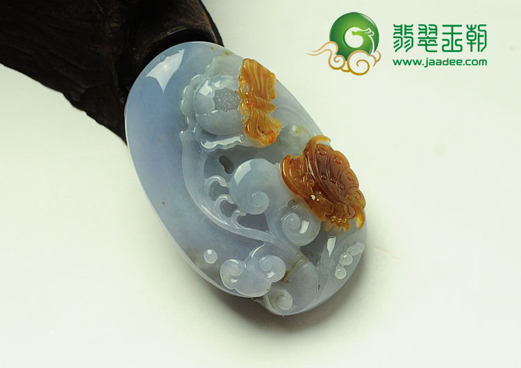 糯冰种紫罗兰黄翡缅甸翡翠蝶恋花挂件