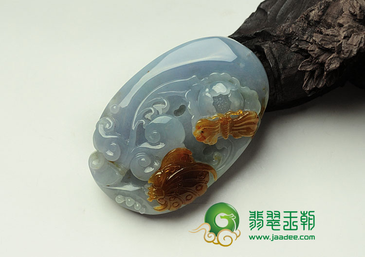 糯冰种紫罗兰黄翡缅甸翡翠蝶恋花挂件
