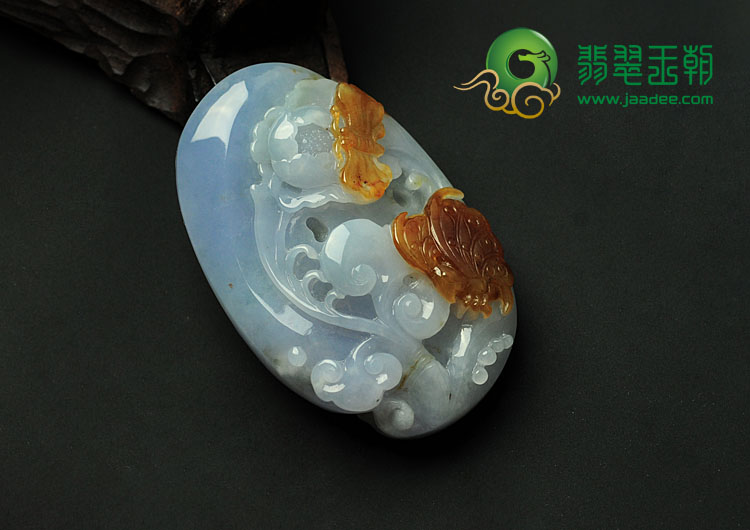 糯冰种紫罗兰黄翡缅甸翡翠蝶恋花挂件
