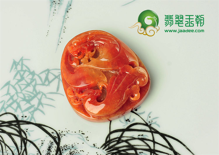 糯冰种红黄翡缅甸翡翠龙凤呈祥挂件