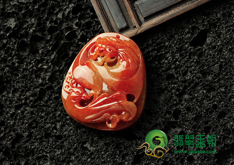 糯冰种红黄翡缅甸翡翠龙凤呈祥挂件