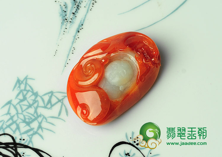 糯冰种红黄翡缅甸翡翠望子成龙挂件
