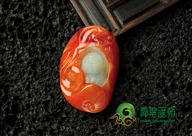 糯冰种红黄翡缅甸翡翠望子成龙挂件