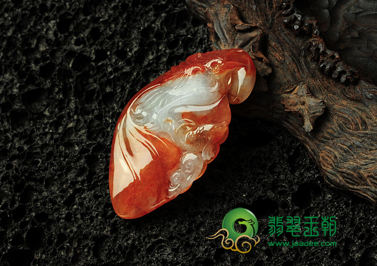 冰种红黄翡缅甸翡翠高升一品挂件