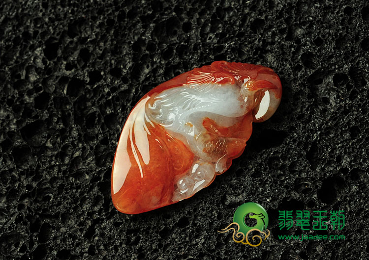 冰种红黄翡缅甸翡翠高升一品挂件
