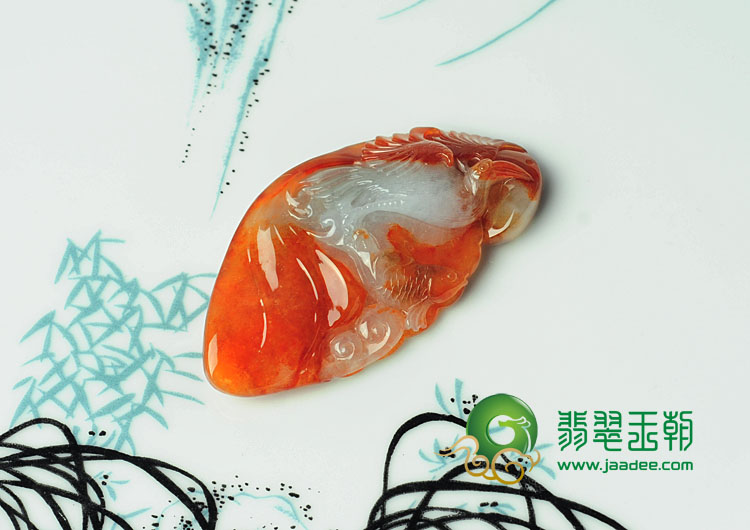 冰种红黄翡缅甸翡翠高升一品挂件