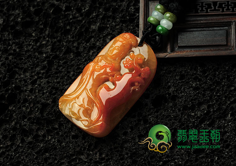 糯冰种红黄翡缅甸翡翠踏雪寻梅挂件