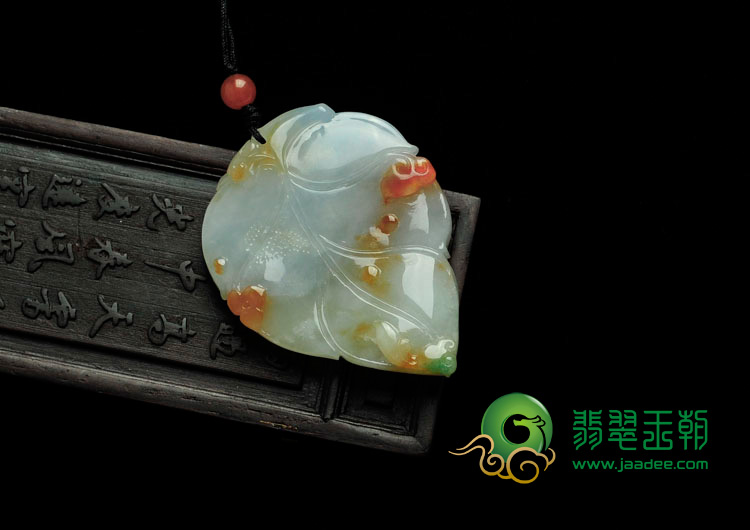feicui糯冰种三彩缅甸翡翠叶子挂件
