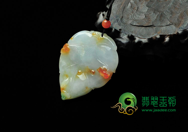 feicui糯冰种三彩缅甸翡翠叶子挂件