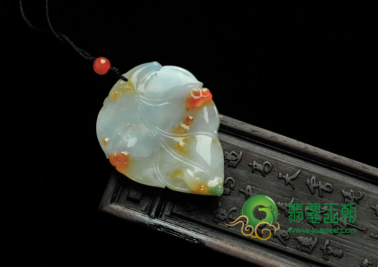 feicui糯冰种三彩缅甸翡翠叶子挂件