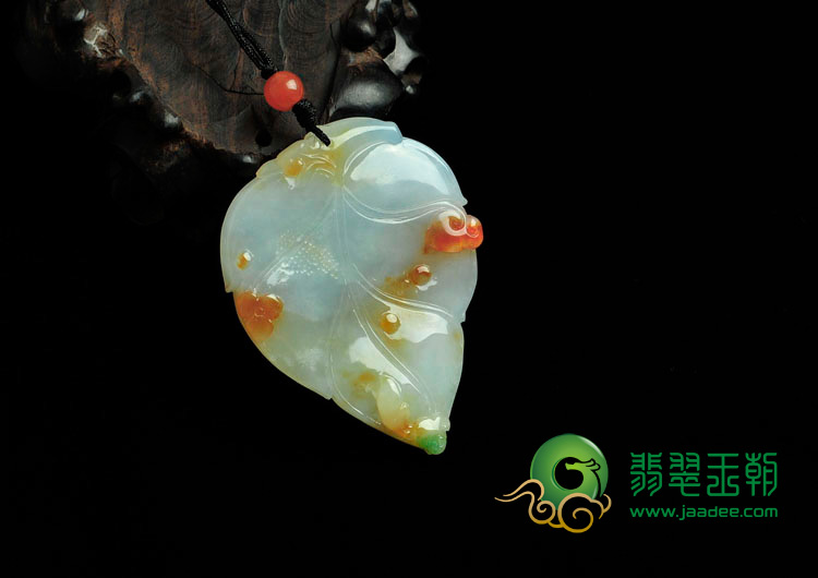 feicui糯冰种三彩缅甸翡翠叶子挂件