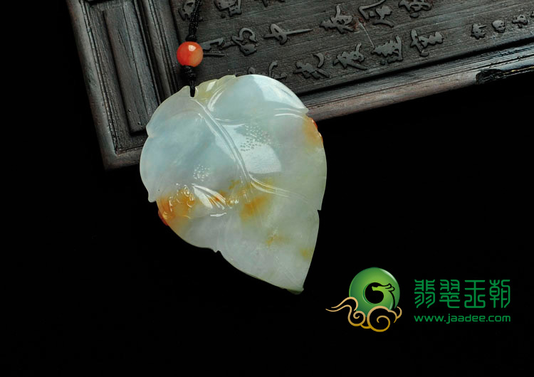 feicui糯冰种三彩缅甸翡翠叶子挂件