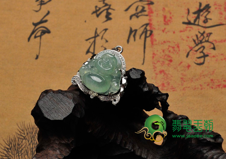 冰种晴水缅甸翡翠包白金玉佛胸坠（真钻）