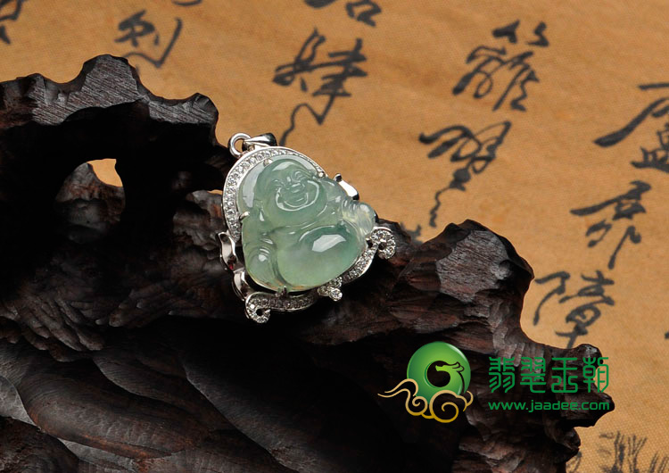 冰种晴水缅甸翡翠包白金玉佛胸坠（真钻）
