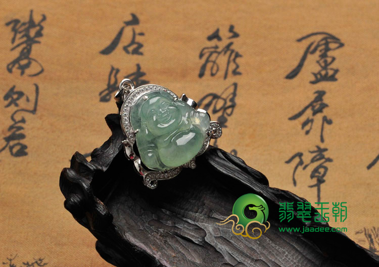 冰种晴水缅甸翡翠包白金玉佛胸坠（真钻）
