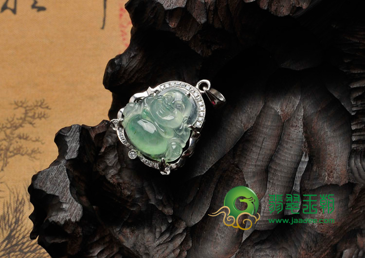 冰种晴水缅甸翡翠包白金玉佛胸坠(真钻)