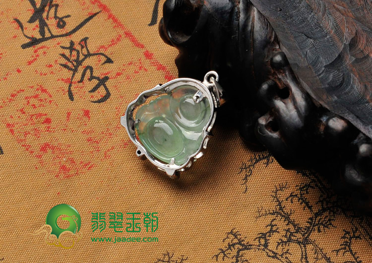 冰种晴水缅甸翡翠包白金玉佛胸坠(真钻)