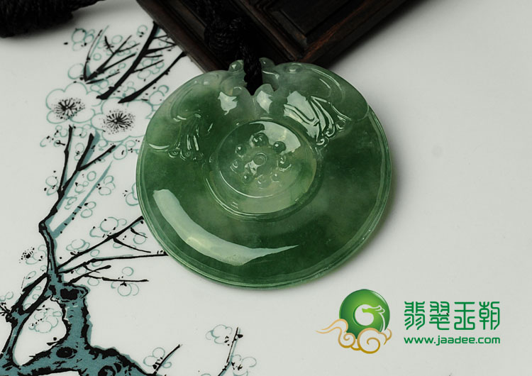 冰种青色缅甸翡翠双龙戏珠挂件（单价）