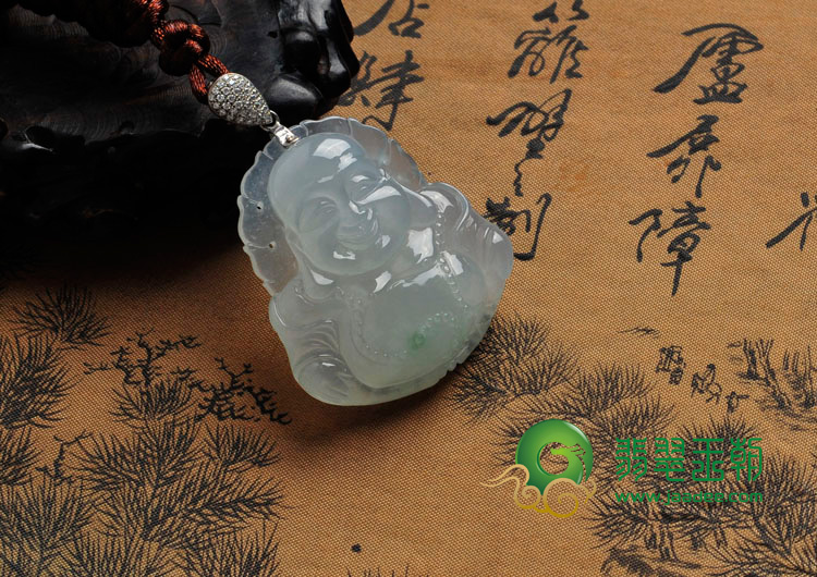 冰种晴水略飘花缅甸翡翠玉佛挂件