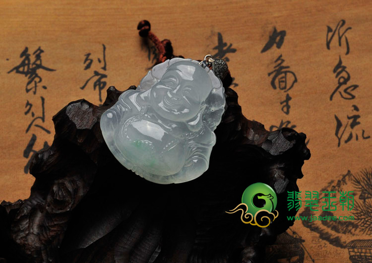 冰种晴水略飘花缅甸翡翠玉佛挂件