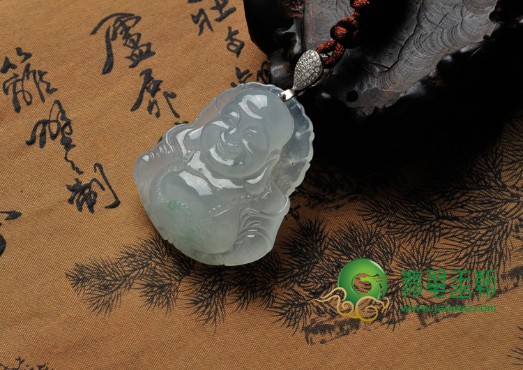 冰种晴水略飘花缅甸翡翠玉佛挂件