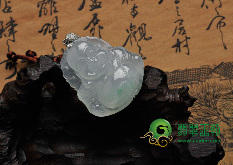 冰种晴水略飘花缅甸翡翠玉佛挂件