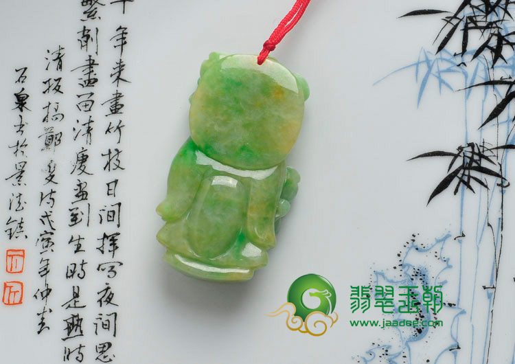 糯冰种翠色缅甸翡翠寿星挂件