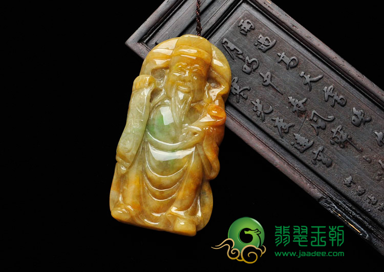 糯冰种褐黄翡略飘翠缅甸翡翠财神挂件