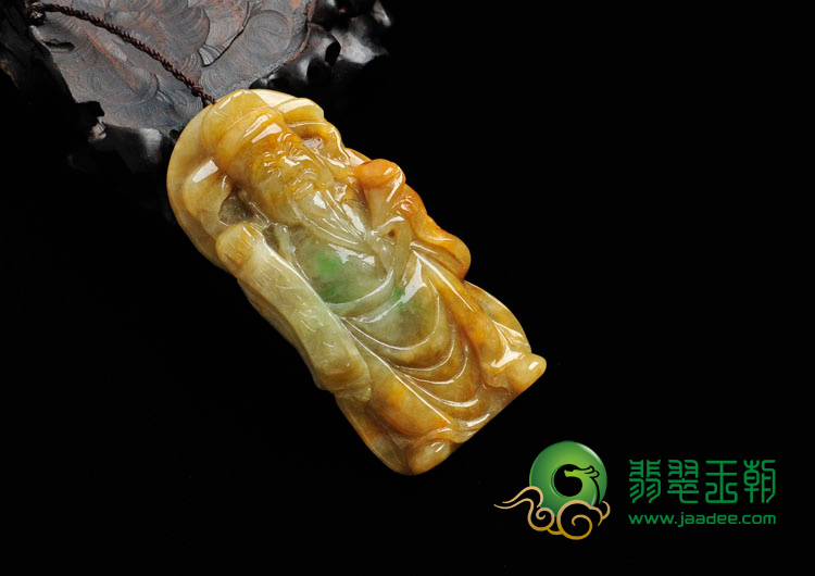 糯冰种褐黄翡略飘翠缅甸翡翠财神挂件