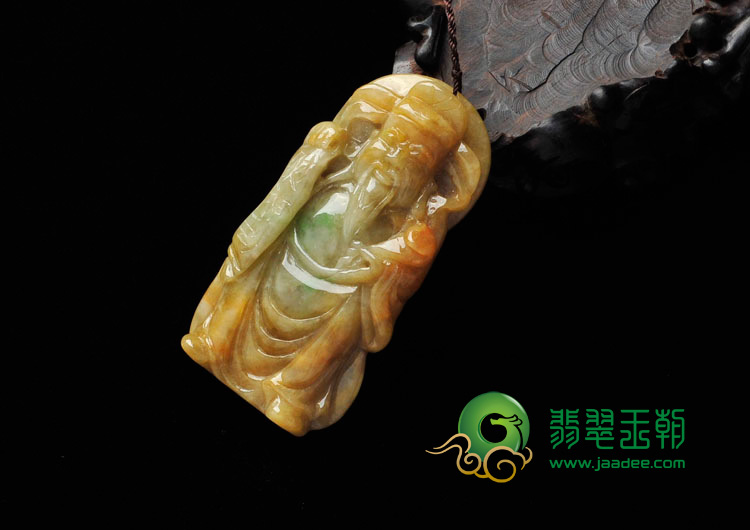 糯冰种褐黄翡略飘翠缅甸翡翠财神挂件
