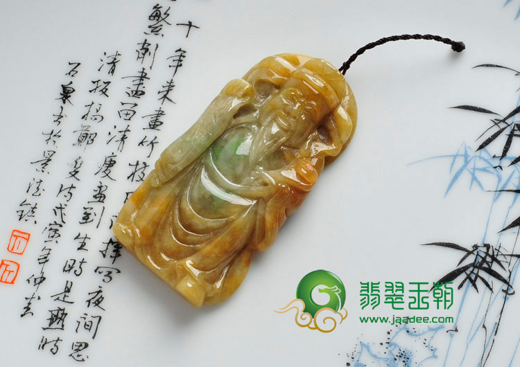糯冰种褐黄翡略飘翠缅甸翡翠财神挂件