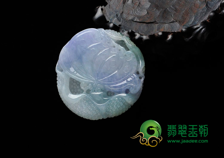 糯冰种晴水紫罗兰缅甸翡翠“蝶舞荷香”挂件