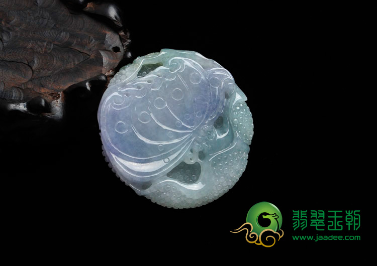 糯冰种晴水紫罗兰缅甸翡翠“蝶舞荷香”挂件