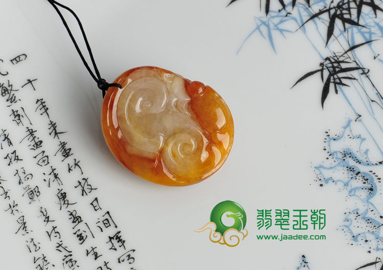 糯冰种红黄翡缅甸翡翠仿古龙挂件