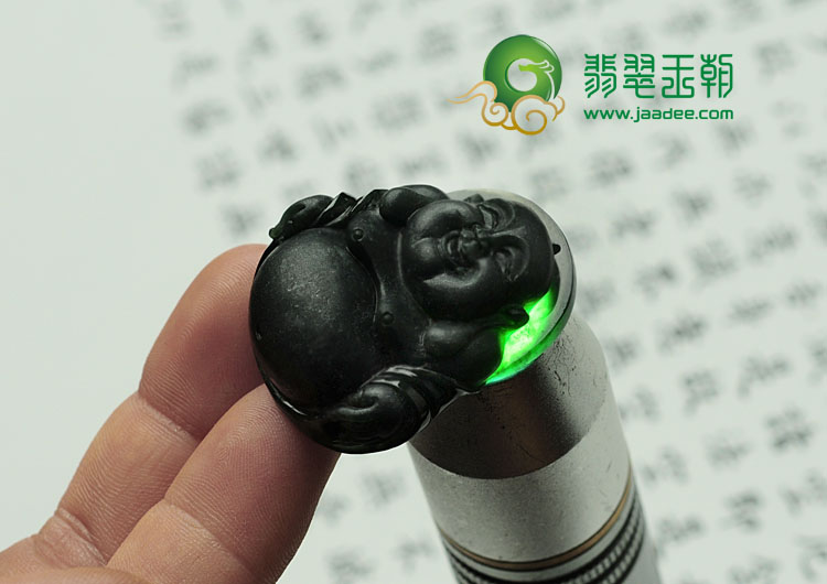 冰种墨翠缅甸翡翠玉佛挂件