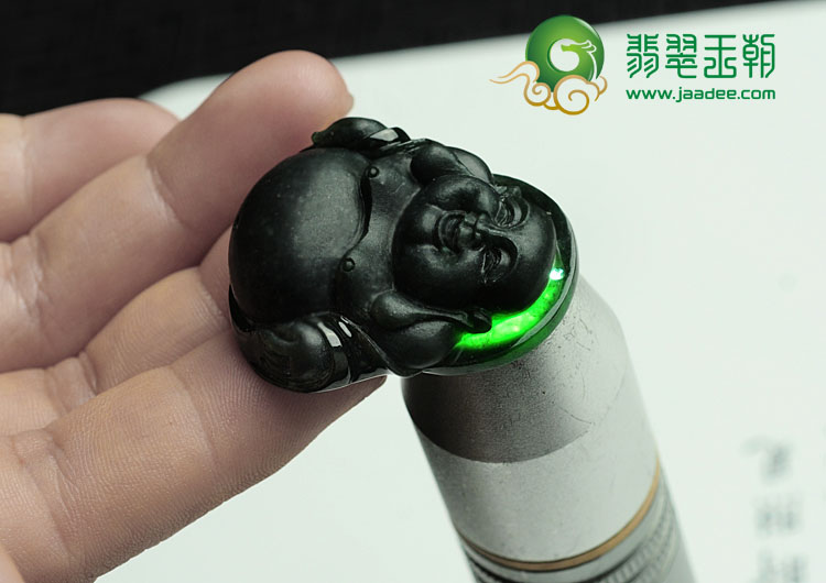 冰种墨翠缅甸翡翠玉佛挂件